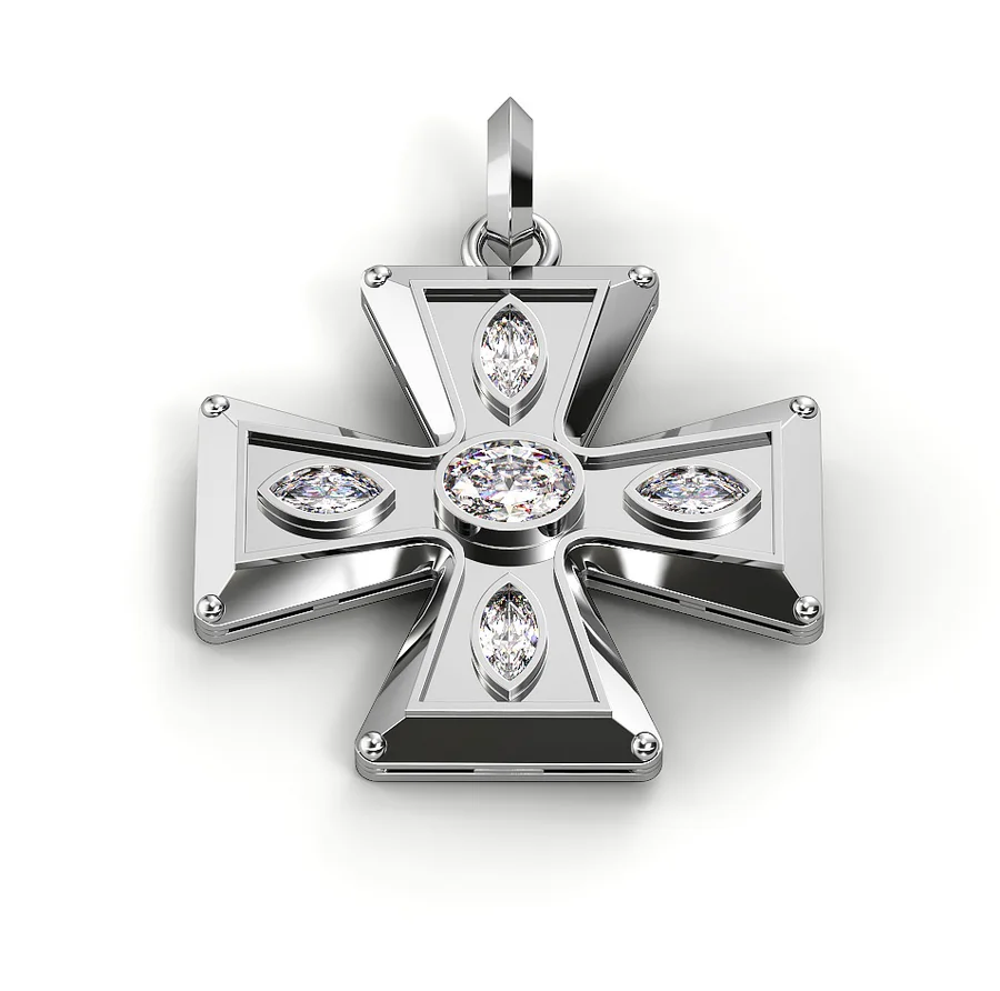Cross with central oval diamond in white gold