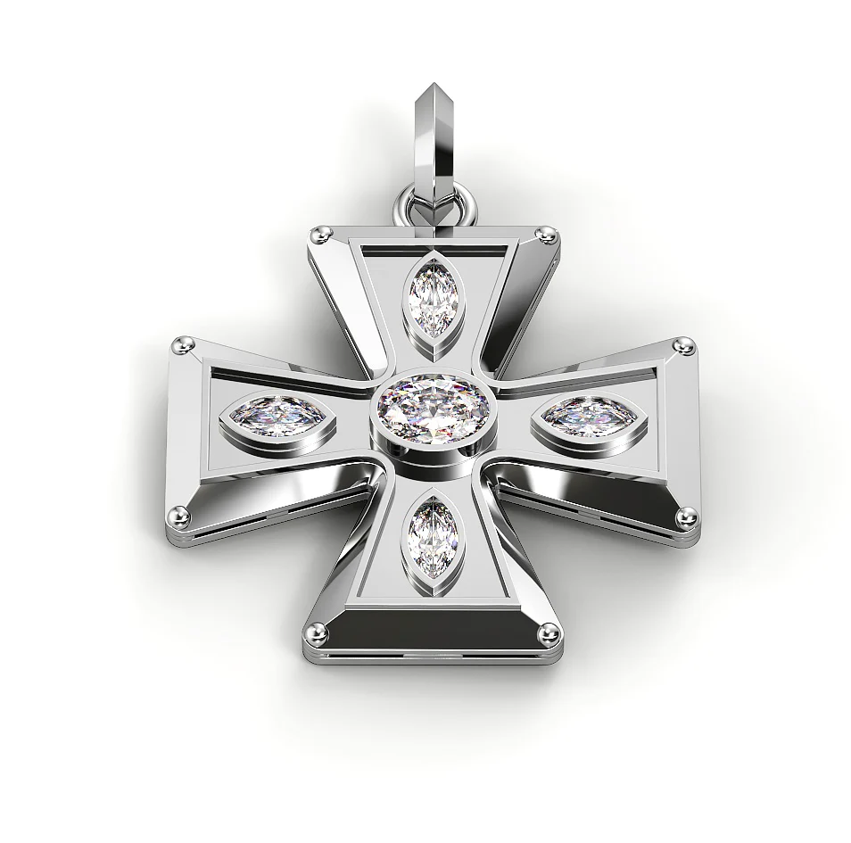 Cross with central oval diamond in white gold image 1