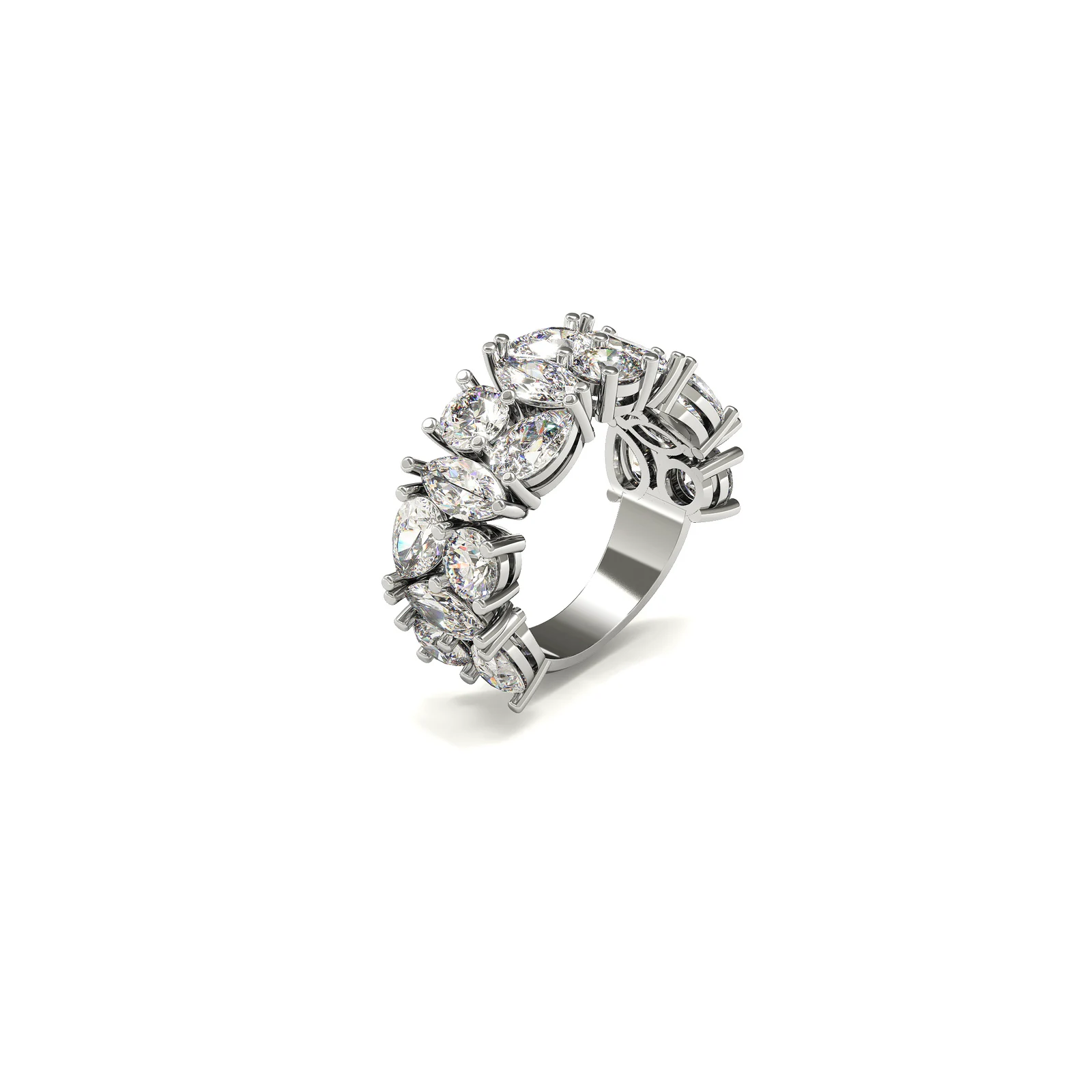 Wide ring in white gold with diamond composition image 2