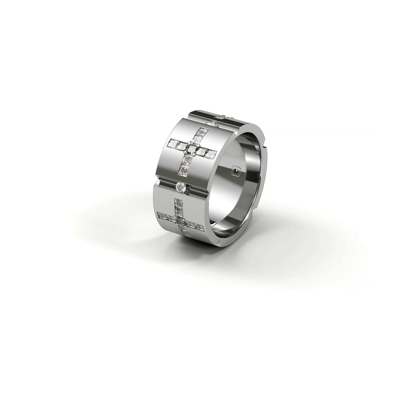 Wide rind with diamond cross in white gold image 2