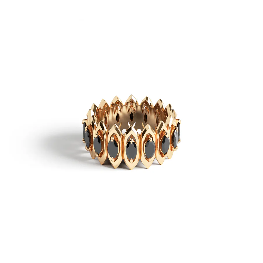 arc ring in gold with black diamonds