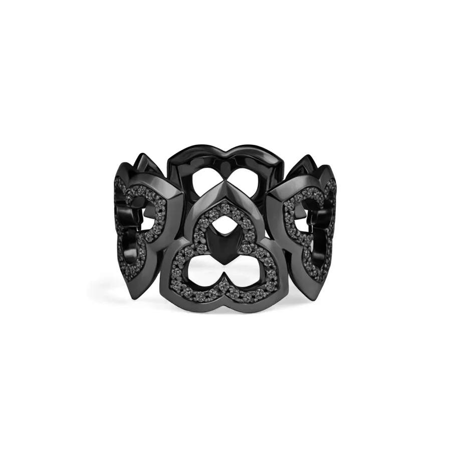 Wide Ring in black gold with diamonds