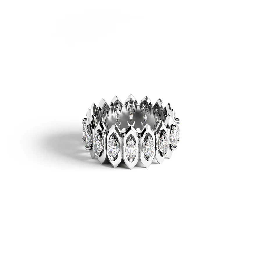 arc ring in white gold with diamonds