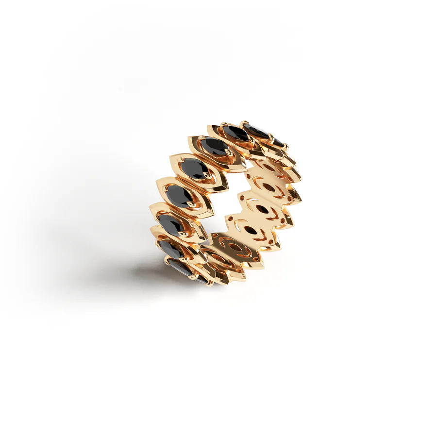 arc ring in gold with black diamonds hover image