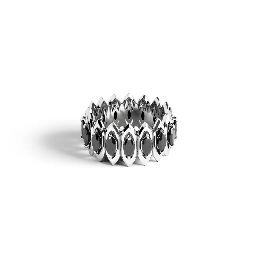 Arc ring in white gold with black diamonds