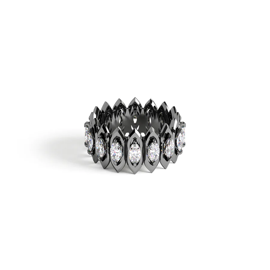 arc ring in black gold with diamonds