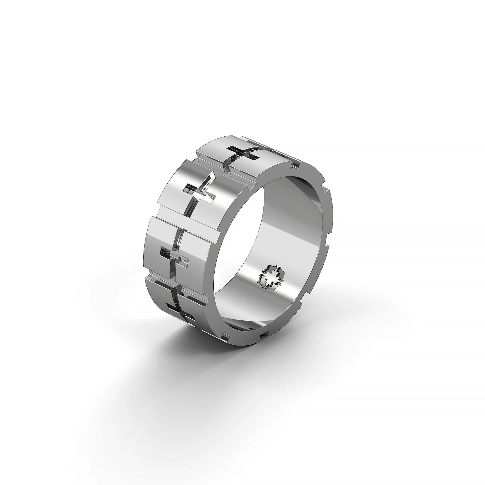Wide ring in white gold with inverse cross image 2