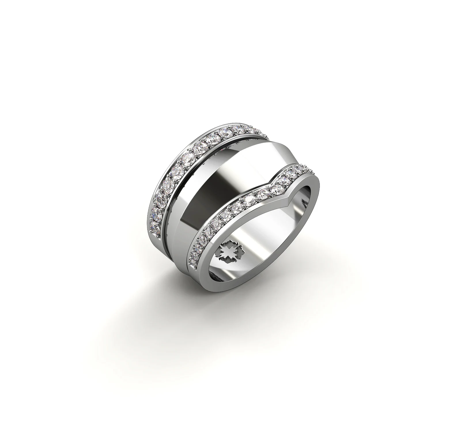 Geometrical ring in white gold with diamonds image 1