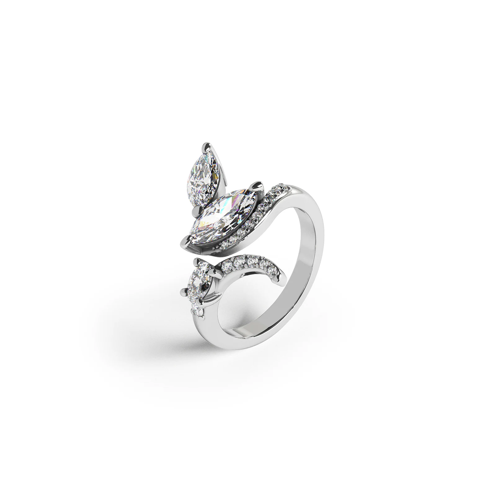 Ring in white gold with marquise diamonds image 1